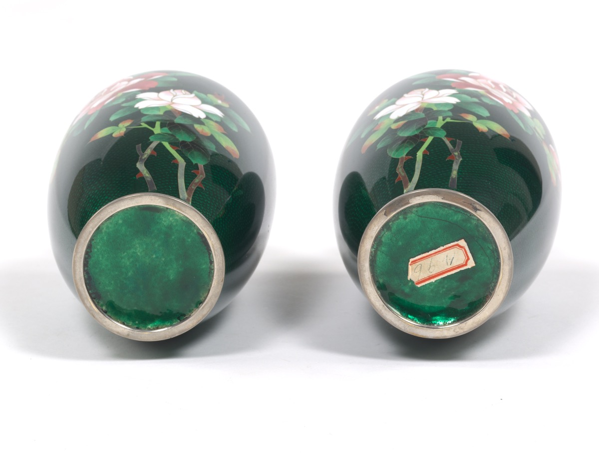 Pair of Chinese Mirror Image Ginabri CloisonnÃ© Enameled Vases - Image 6 of 6