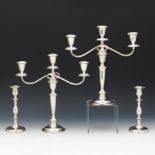 Pair of Reed & Barton Sterling Silver Three-Light Candelabra and Pair of Sterling Silver Fisher Can