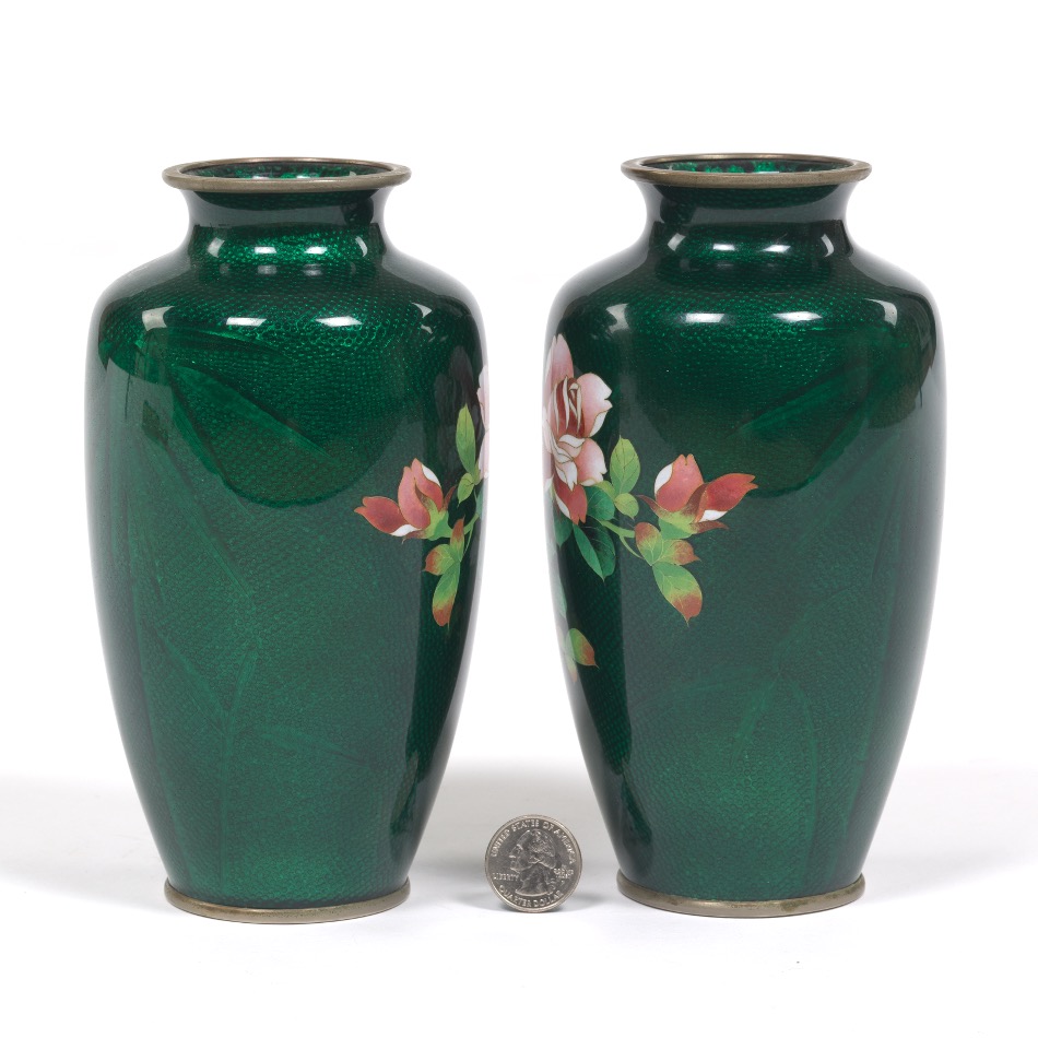 Pair of Chinese Mirror Image Ginabri CloisonnÃ© Enameled Vases - Image 2 of 6