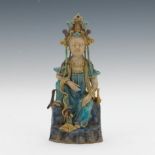 Chinese Glazed Clay Sitting Guanyin Figurine