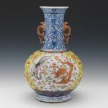 Large Chinese Famille Rose Vase with Dragon and Phoenix