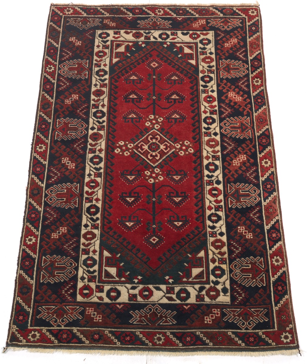 Semi-Antique Fine Hand-Knotted Village Carpet