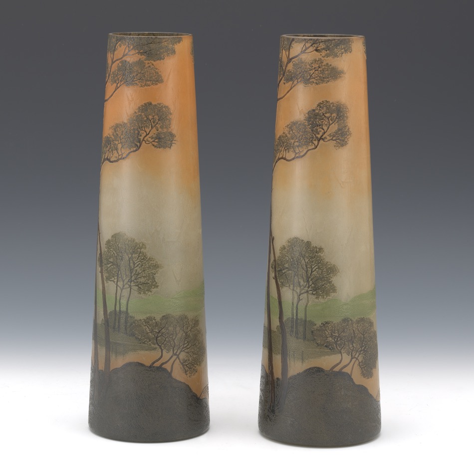 Pair of Legras Cameo and Painted Scenic Vases - Image 5 of 7