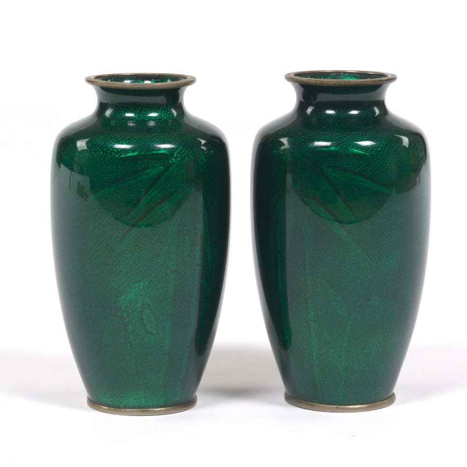 Pair of Chinese Mirror Image Ginabri CloisonnÃ© Enameled Vases - Image 3 of 6