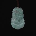 Carved Translucent Jadeite Dragon Pendant on Adjustable Silk Cord