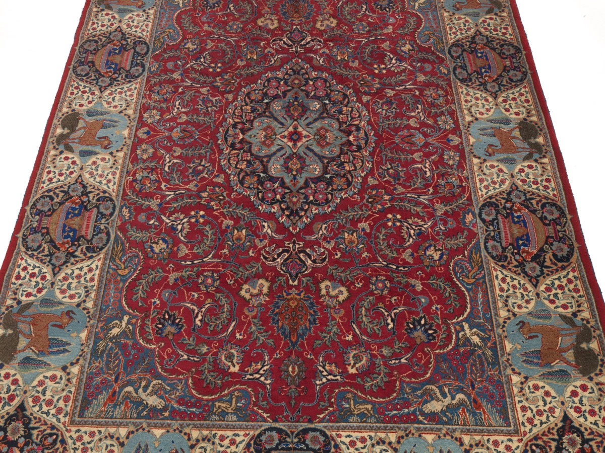 Semi-Antique Very Fine Hand-Knotted Signed Kashmar Pictorial Carpet - Image 2 of 6