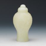 Chinese Carved White Jade Cabinet Vase with Cover