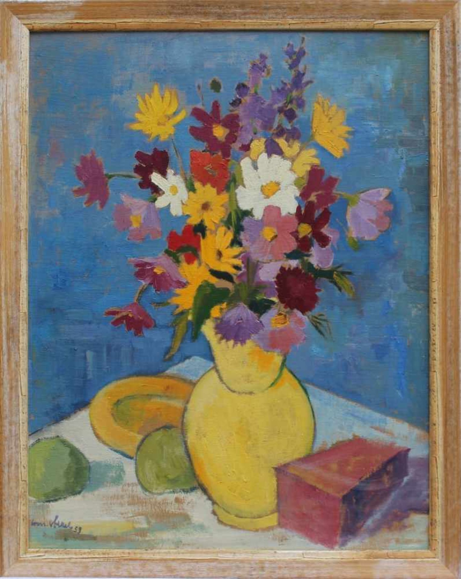 Völkel, Conrad 1897 Nürnberg - 1965 Freising, "Blumenstrauß in der Vase", Öl/Hartfaser, bunte