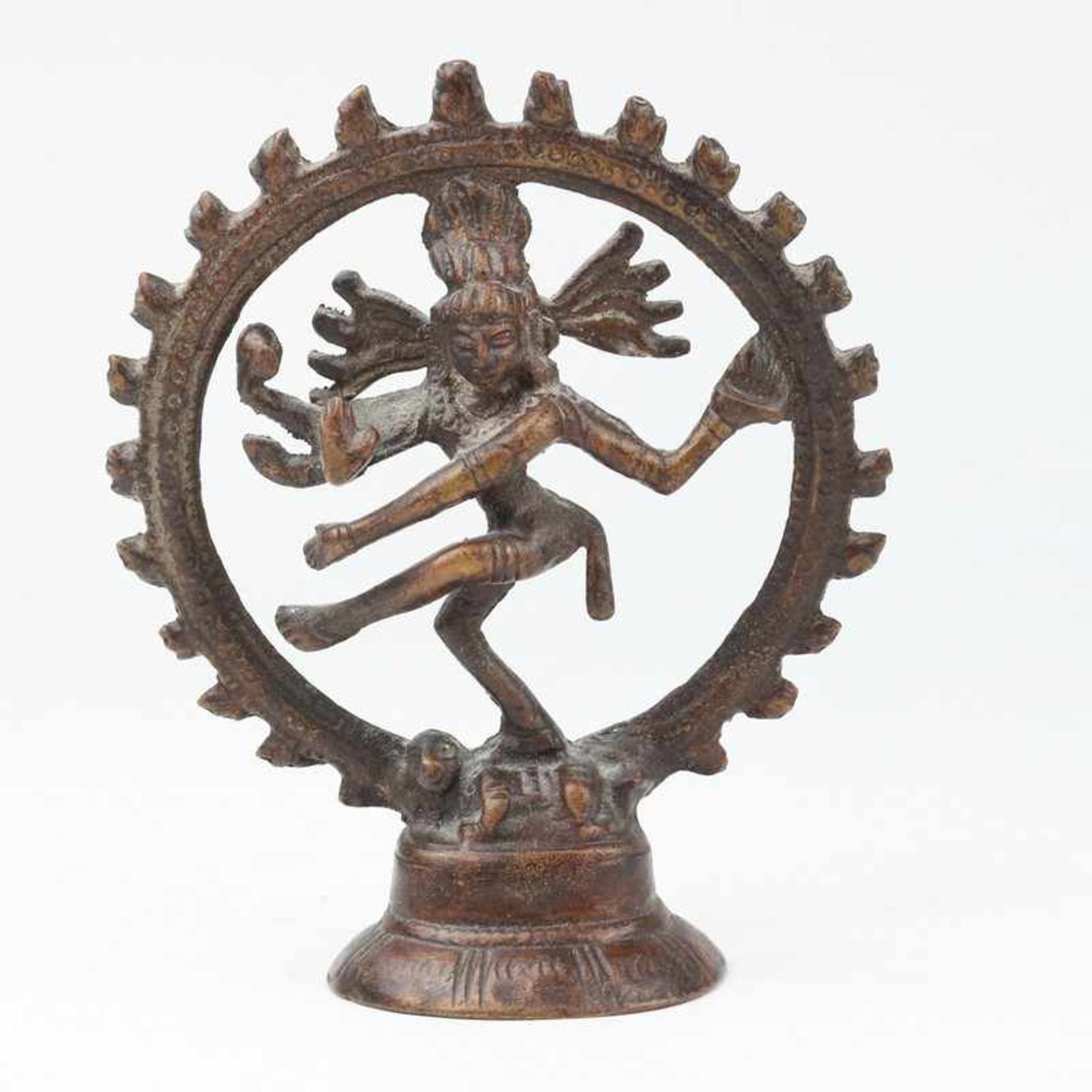 Shiva um 1900, Bronze, patiniert, hinduistische Gottheit, Shiva als Nataraja dargestellt, im