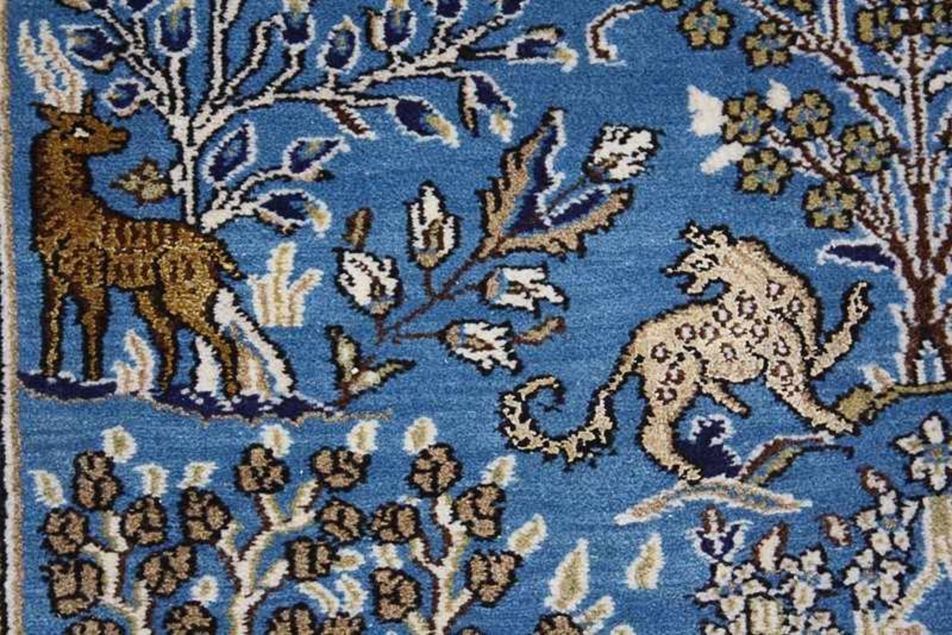 Orientbrücke Iran, Baumwolle/Wolle, handgeknüpft, Paradiesgarten, hellblaues Feld, dunkelblaue - Bild 4 aus 5
