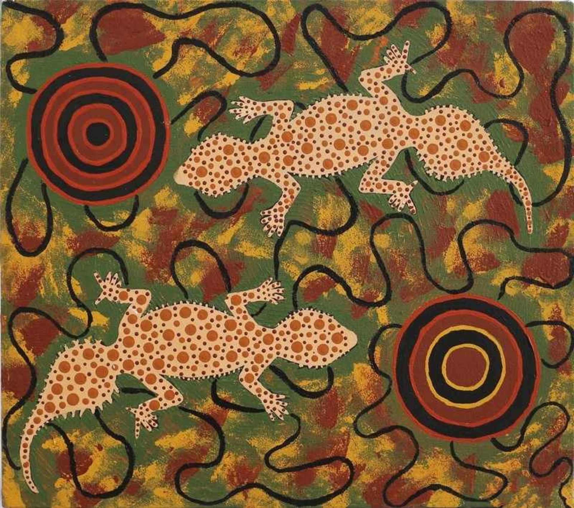 Digby, Albert lebt u. arbeitet in Australien, "Two geckoes", Öl/Lwd., stilisierte Darstellung m.