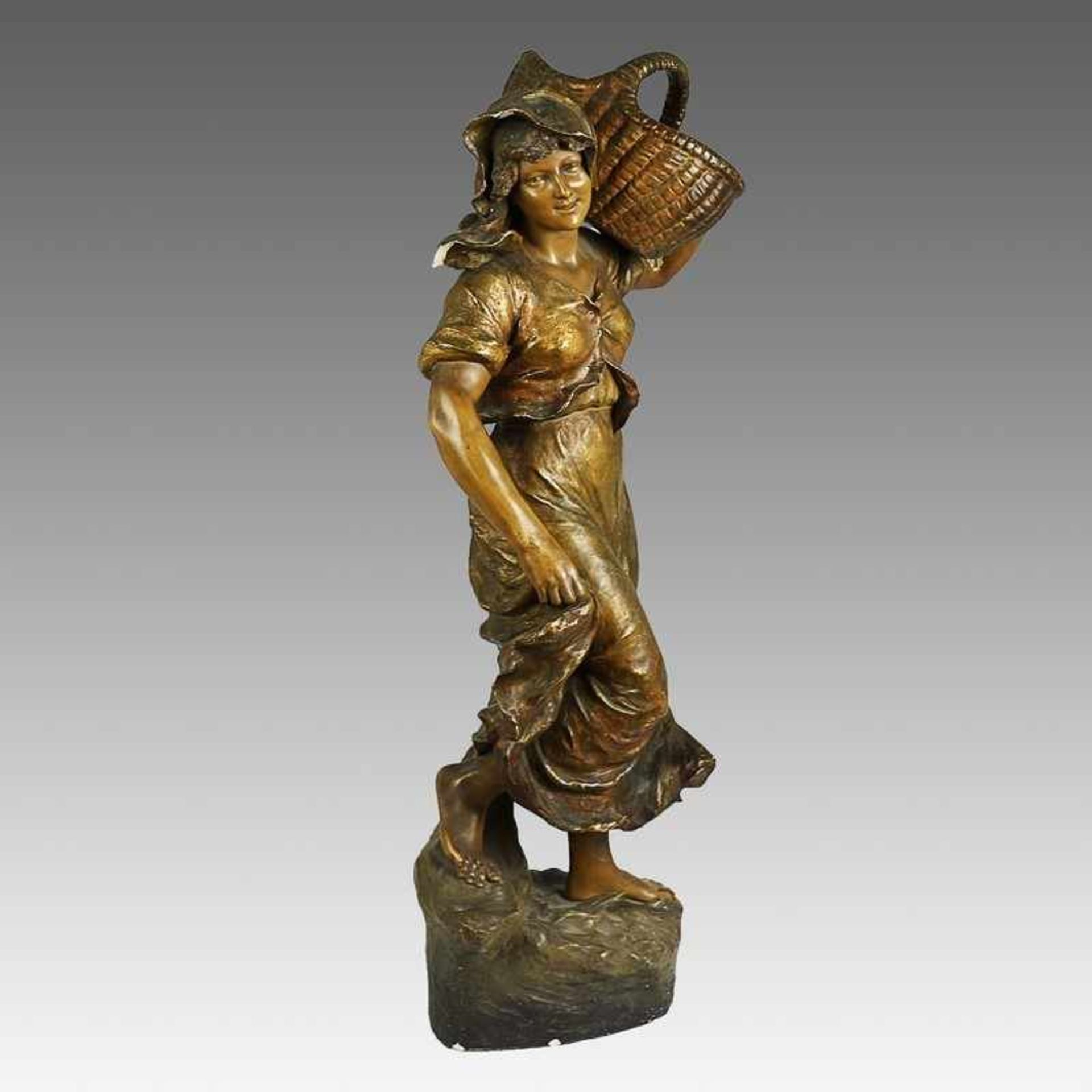 Goldscheider - Skulptur um 1900, rs. Marke, Nr. 2909 66 16, Keramik, braun u. goldfarben gefasst, - Bild 12 aus 17