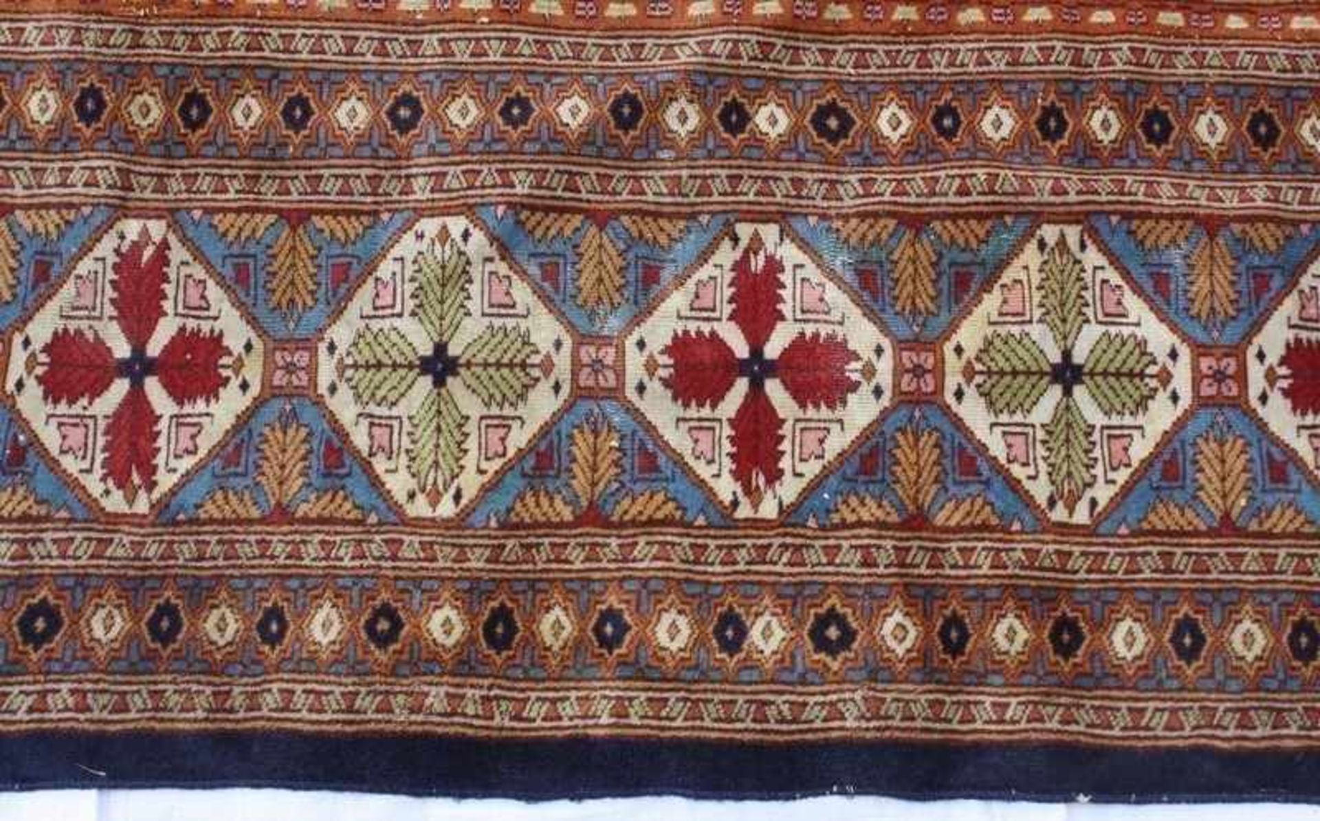 Orientteppich Türkei, Baumwolle/Wolle, handgeknüpft, schöner Lüster, kurzer Flor, dunkelblaues Feld, - Bild 5 aus 5