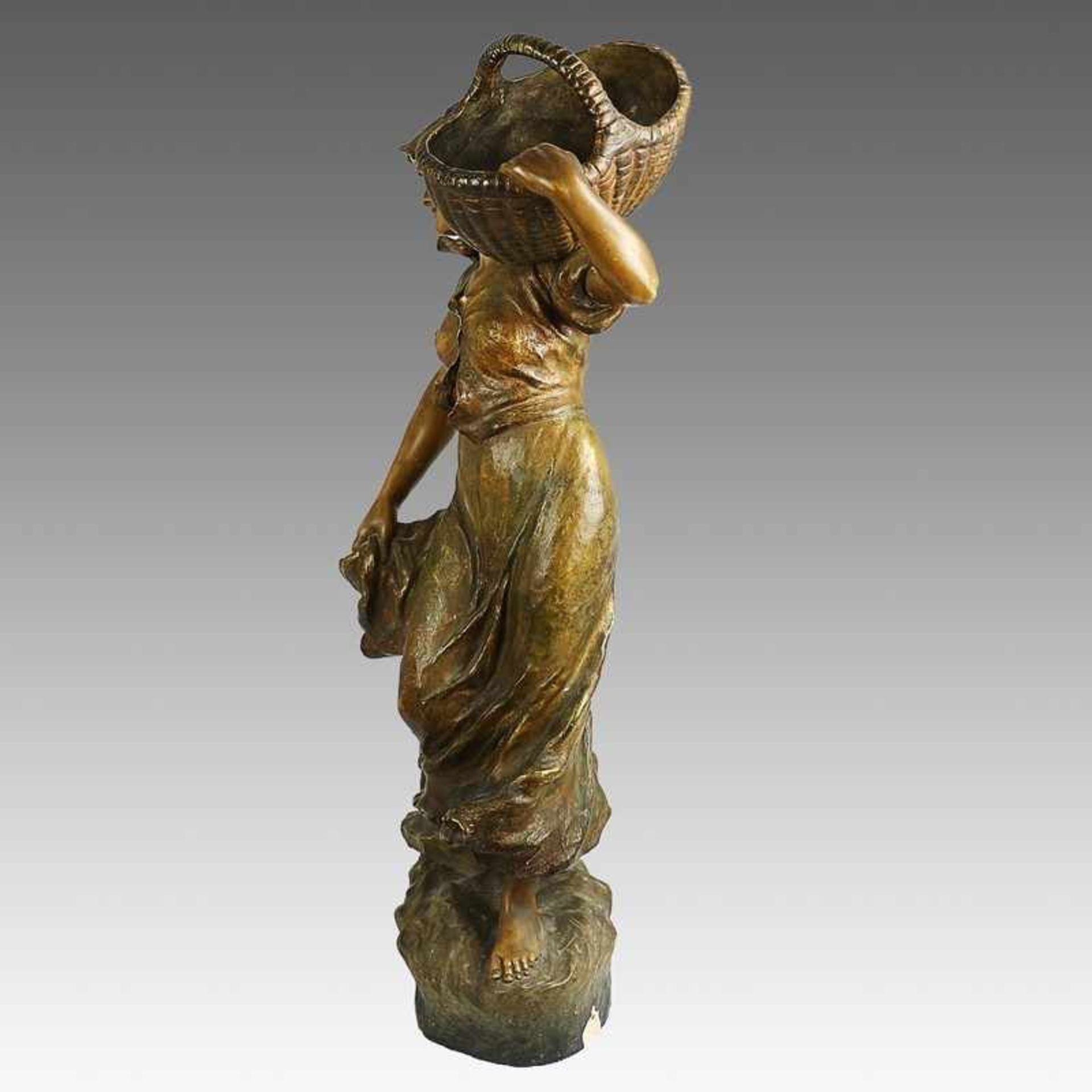 Goldscheider - Skulptur um 1900, rs. Marke, Nr. 2909 66 16, Keramik, braun u. goldfarben gefasst, - Bild 15 aus 17