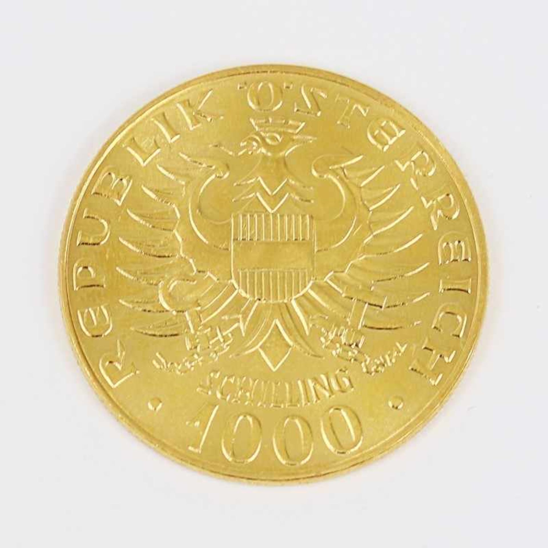 Gold Österreich - 1000 Schilling 1976 Einsetzung der Barbenberger, D 27 mm, G 13,4g, stgl - Bild 2 aus 2