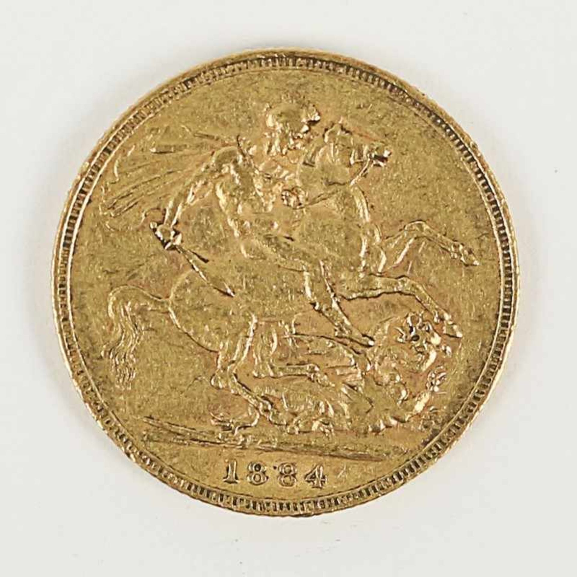 Gold England - 1 Sovereign 1884 Victoria, M, D 22 mm, G 7g, vz - Bild 2 aus 2