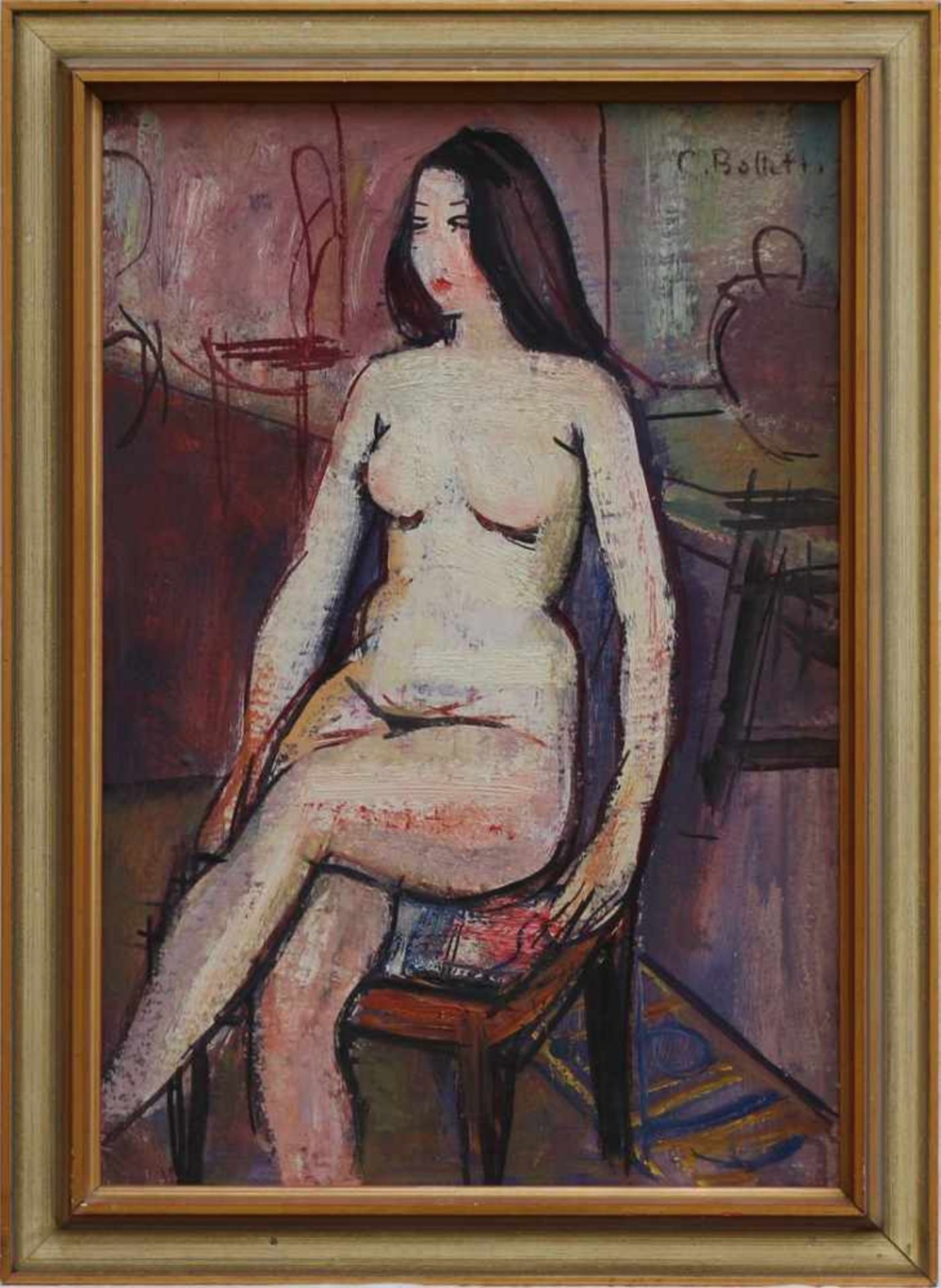 Bolletti, César 1914 Nizza - 1995 Roquefort-les-Pins, "Frauenakt auf dem Stuhl", reduzierte