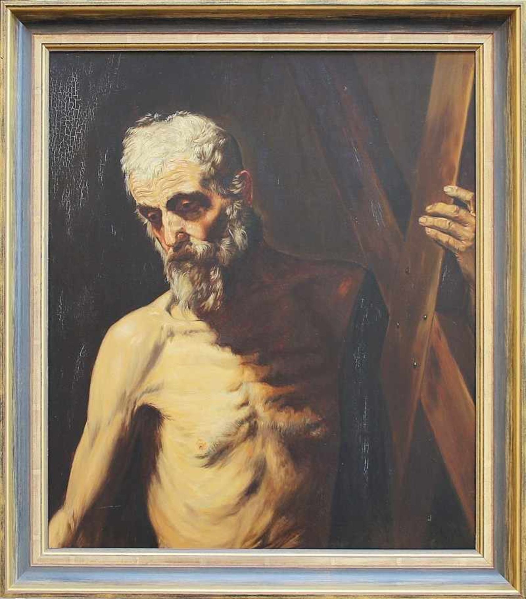 Aguinaga, Angela Kopie n. Ribera, "Der heilige Andreas mit seinem Matyriumskreuz", Öl/Lwd., gedeckte