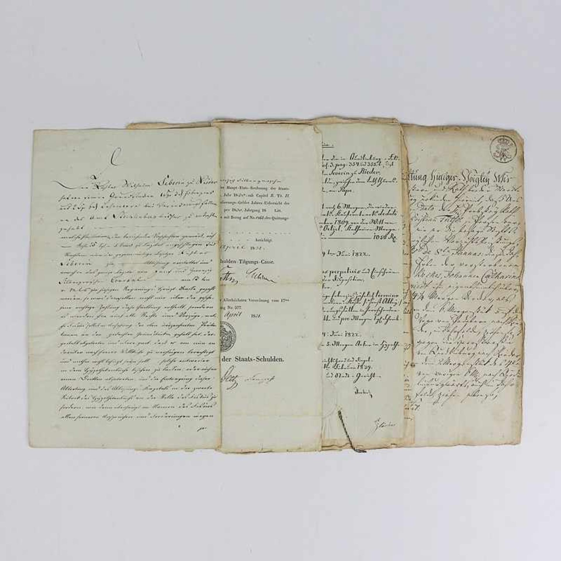 Dokumente Kaufbrief Quedlinburg 1807, Quitung Haupt-Verwaltung der Staats-Schulden Berlin 1831,