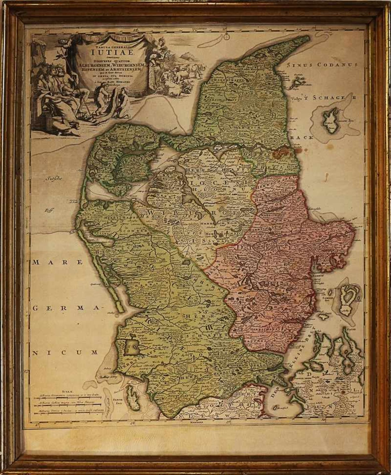 Karte - Homann, Johann Baptist 18. Jh., "Tabula generalis Iutiae", Kupferstichkarte des Gebiets