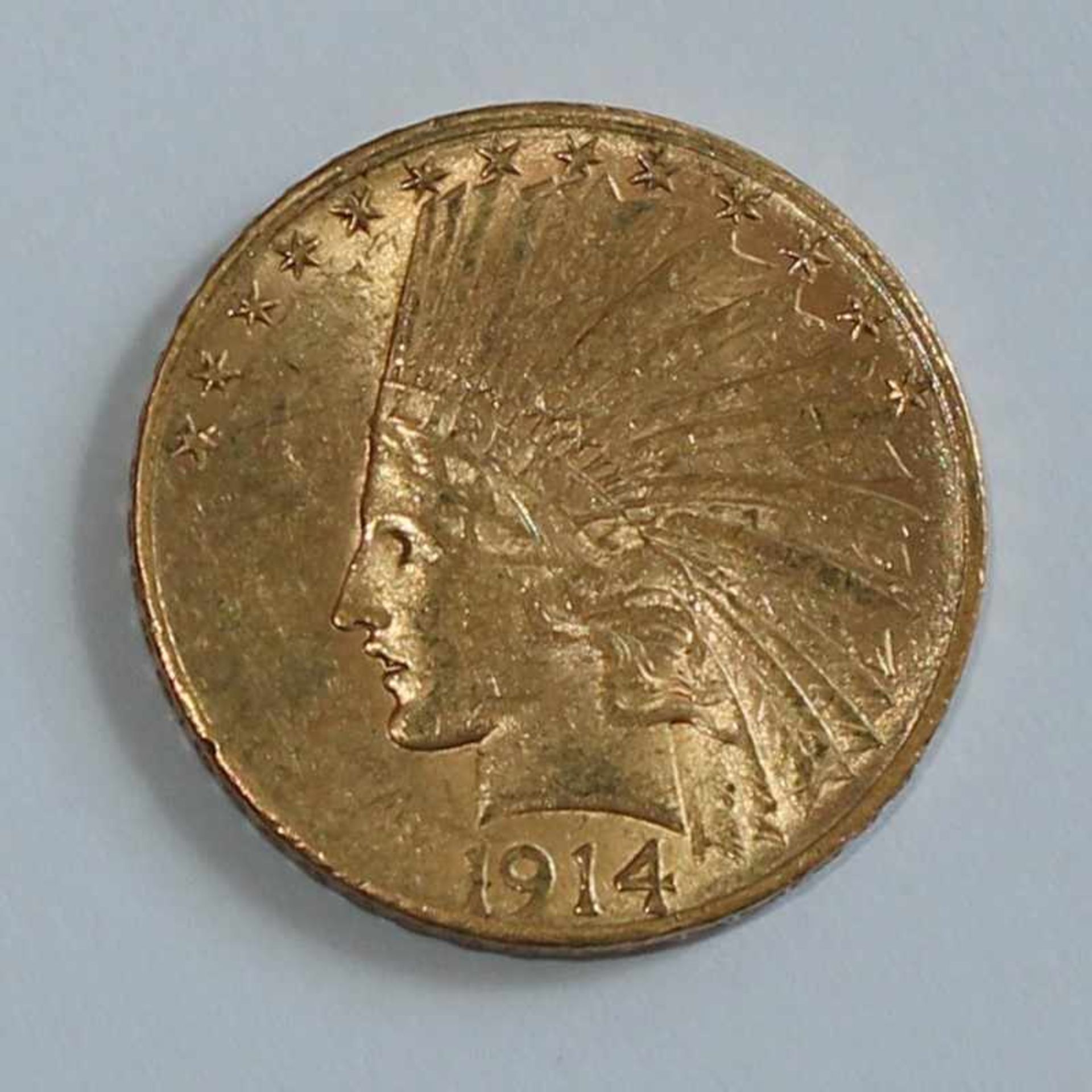 Gold USA - 10 Dollar 1914 Indian Head, D 27 mm, G 16,7g, vz