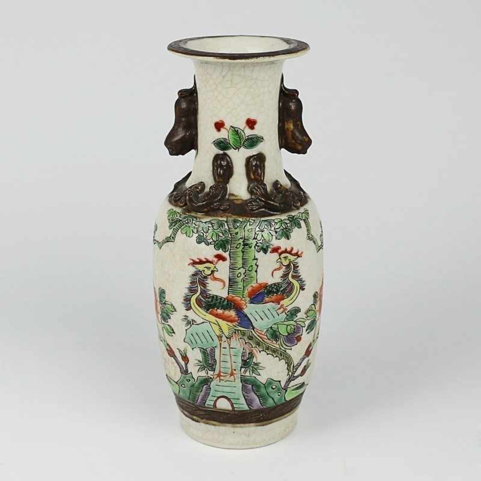 Vase - China um 1930, Keramik, Bodenmarke, konische Form, partiell Relief, umlaufend polychromer