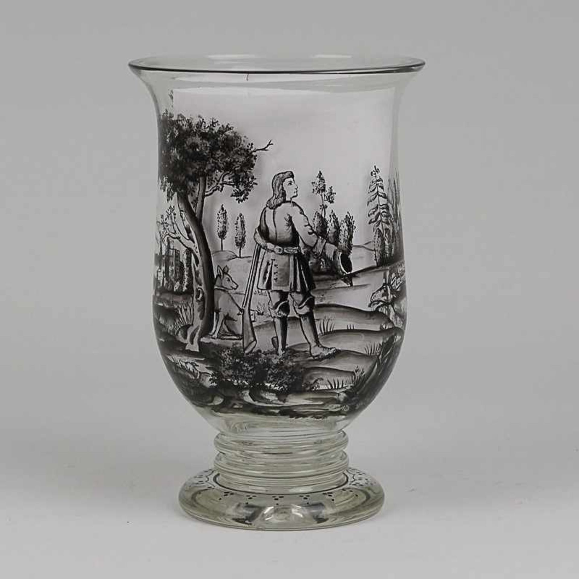 Lenhardt - Fußbecher um 1890/1900, Josef Lenhardt, Steinschönau, farbloses Glas, runder Stand,