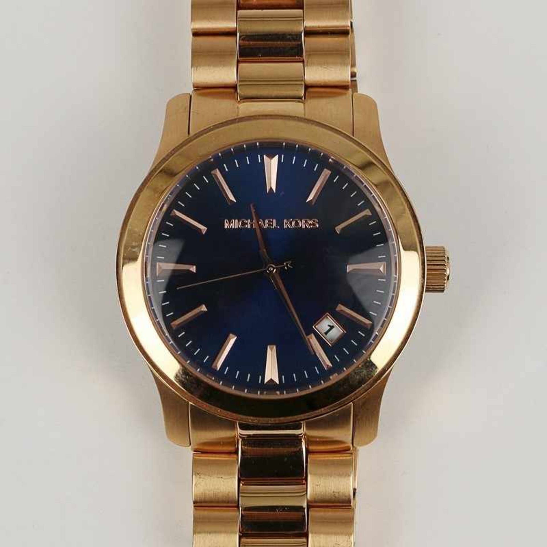 Herrenarmbanduhr - Michael Kors Edelstahl, roségoldfarben, rundes Gehäuse, Dca.4,3cm, blaues