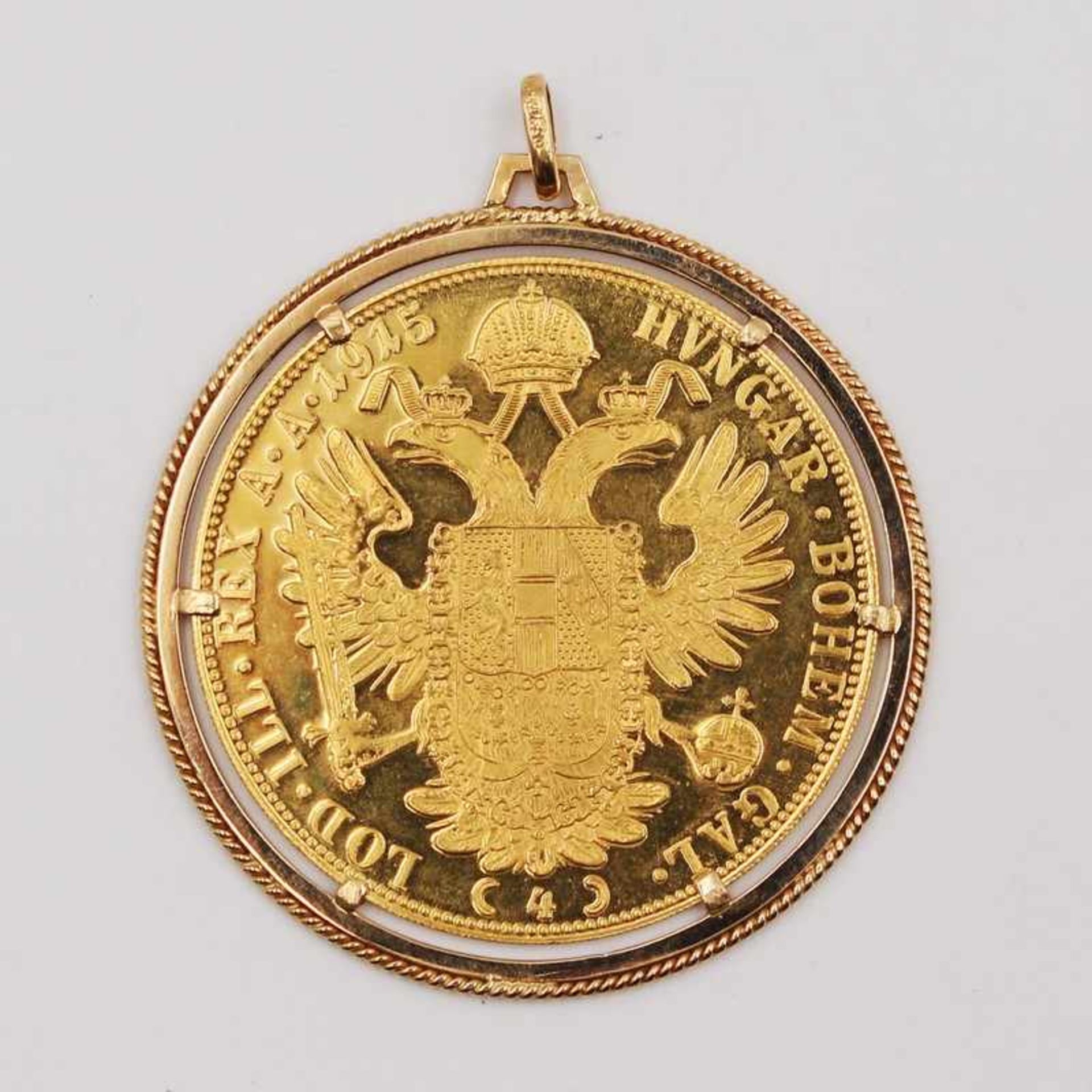 Anhänger - Medaille GG 750, runde Fassung besetzt mit einer Medaille, vs "Franc Ios I D G Avstriae - Bild 2 aus 2