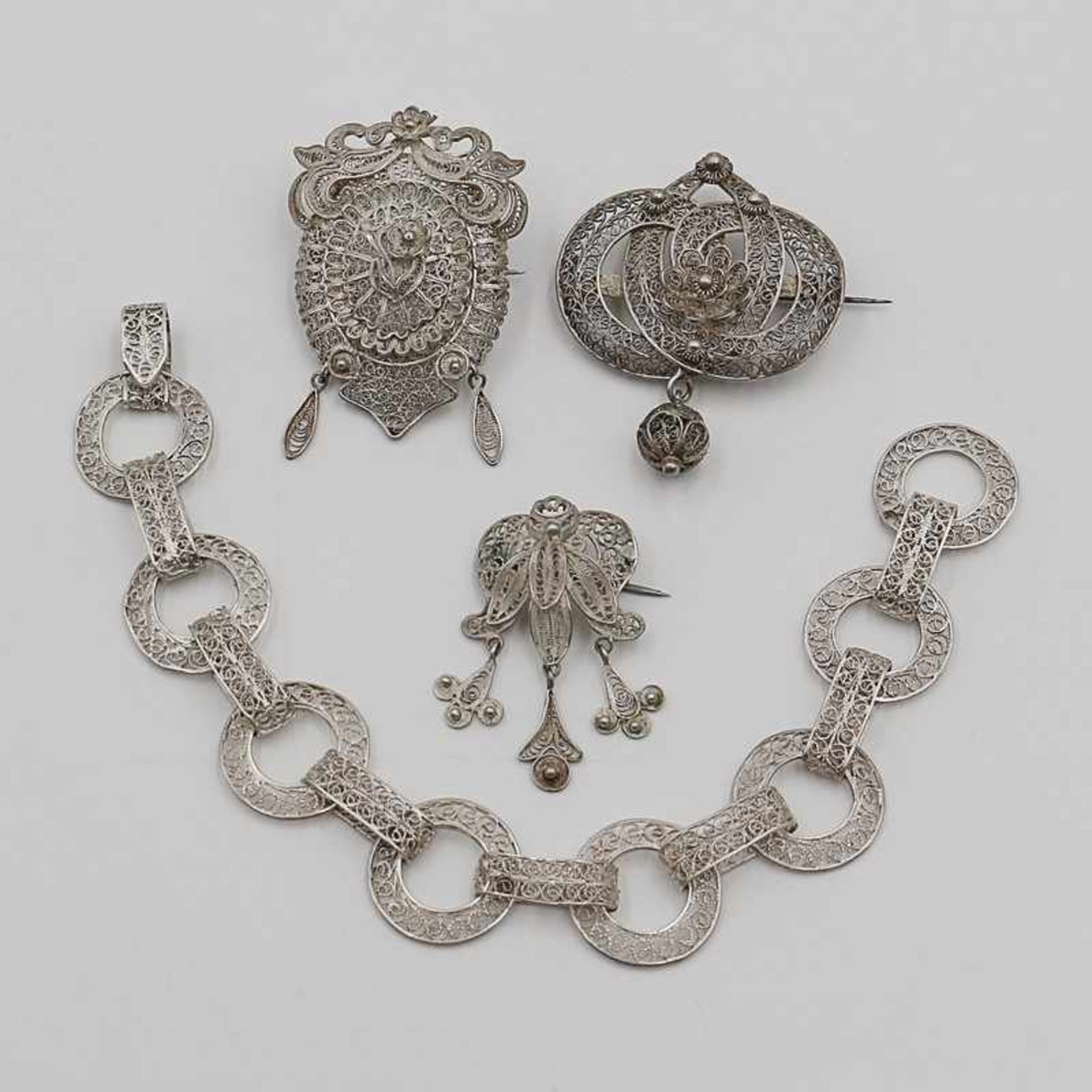 Konvolut - Silberschmuck 4 St., Silberfiligran, Broschen u. Armband, Lca.4,1-22cm, Gges.ca.38,50g