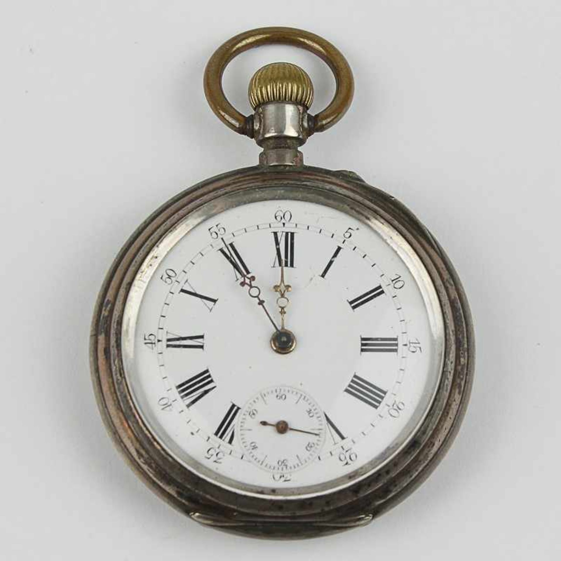 Herrentaschenuhr um 1900, Si, Lepine-Gehäuse, rund, Dca.4,6cm, weißes Emailzifferblatt, mit röm.