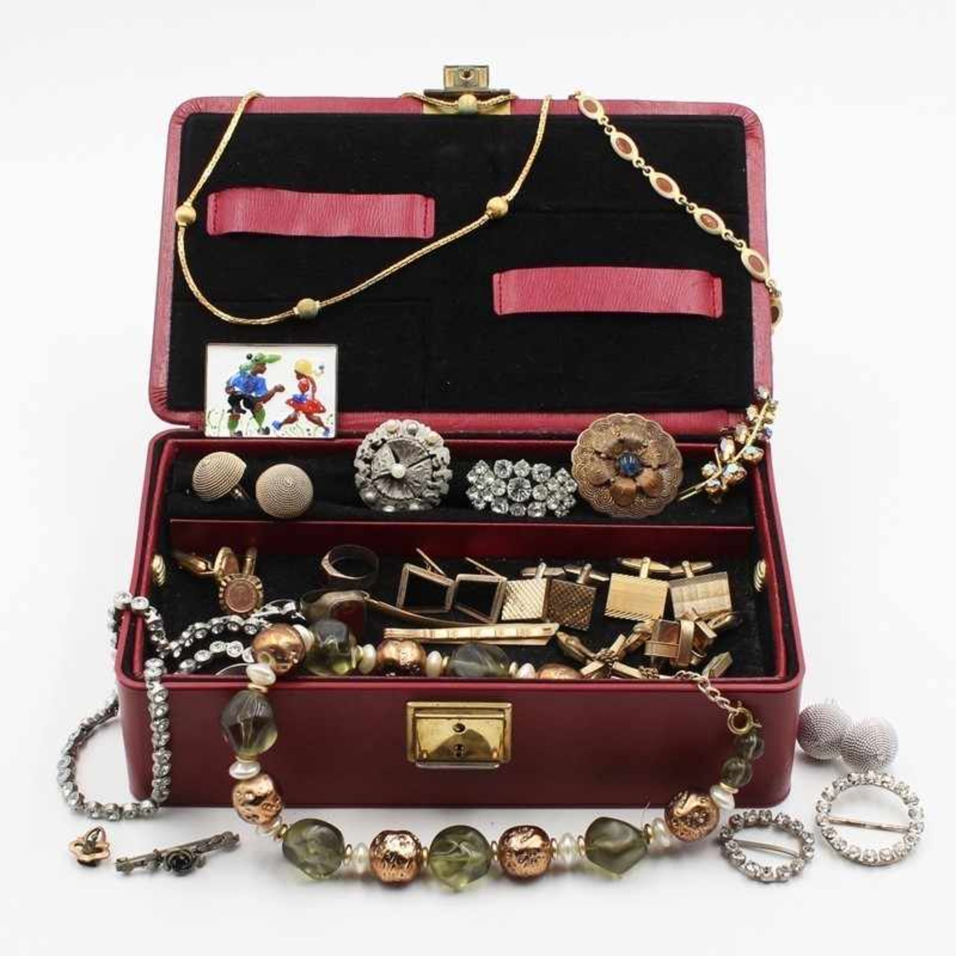 Konvolut - Modeschmuck ca. 32 St, Armbanduhren, Ketten, Manschettenknöpfe, 1 Brosche Si mit