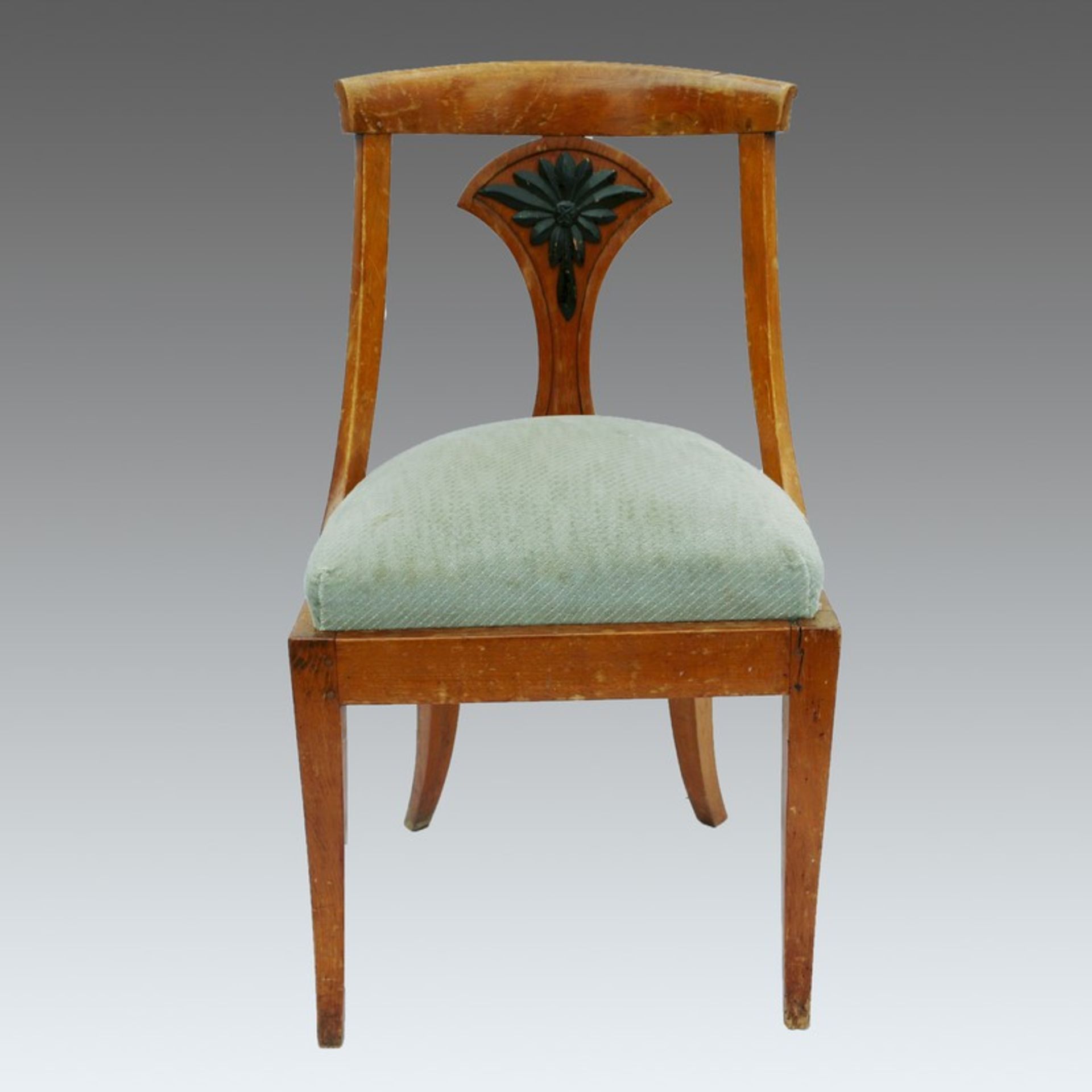 Biedermeier - Stuhl um 1820, süddeutsch, Kirschbaum, gebogte Vierkantbeine, halbkreisförmige - Bild 2 aus 4