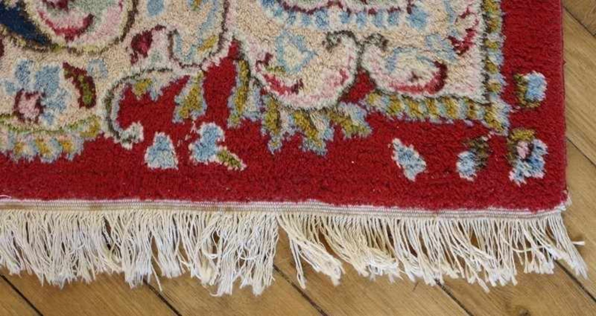 Orientteppich Persien, Kirman, Baumwolle/Wolle, rotgrundiges Feld mit Sternmedaillon, geschweifte - Bild 2 aus 6