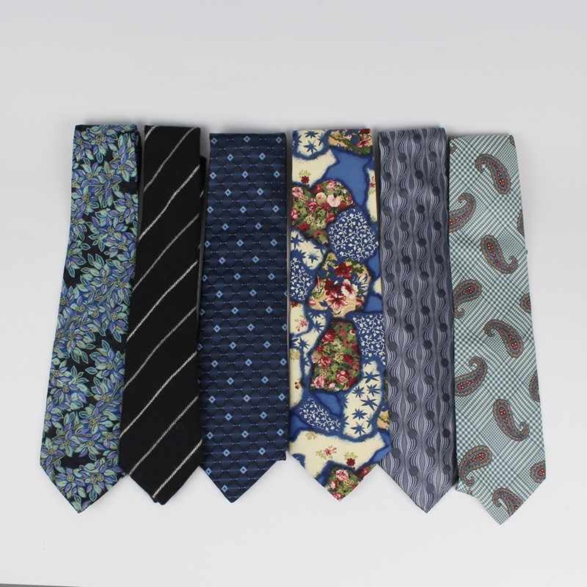 Krawatten - Konvolut Vintage, 6 St., versch. gemustert, Joop, Lanvin, Kenzo, René Lezard,