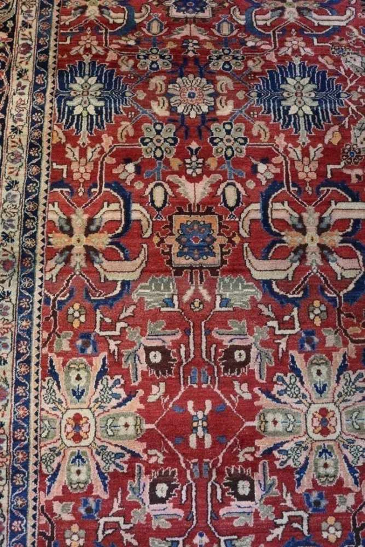 Orientteppich Iran, bez. Teheran, wohl Heriz, Baumwolle/Wolle, hoher Flor, schöner Lüster, - Bild 5 aus 6
