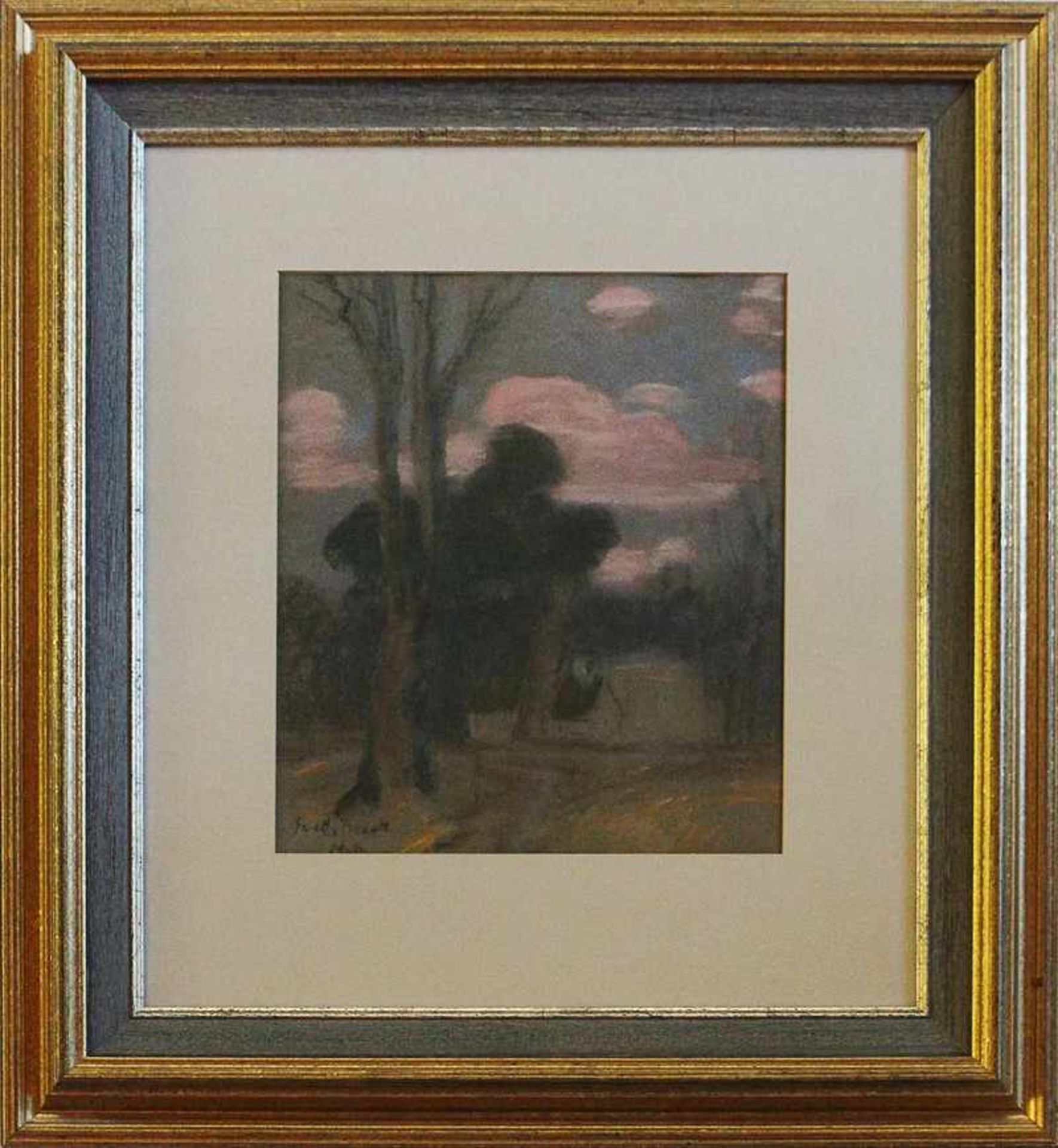Brauer, Ferdinand "Landschaft mit rosa Wolken", Pastellkreide, li. un. sign. u. bez. "Mch", Passep.,