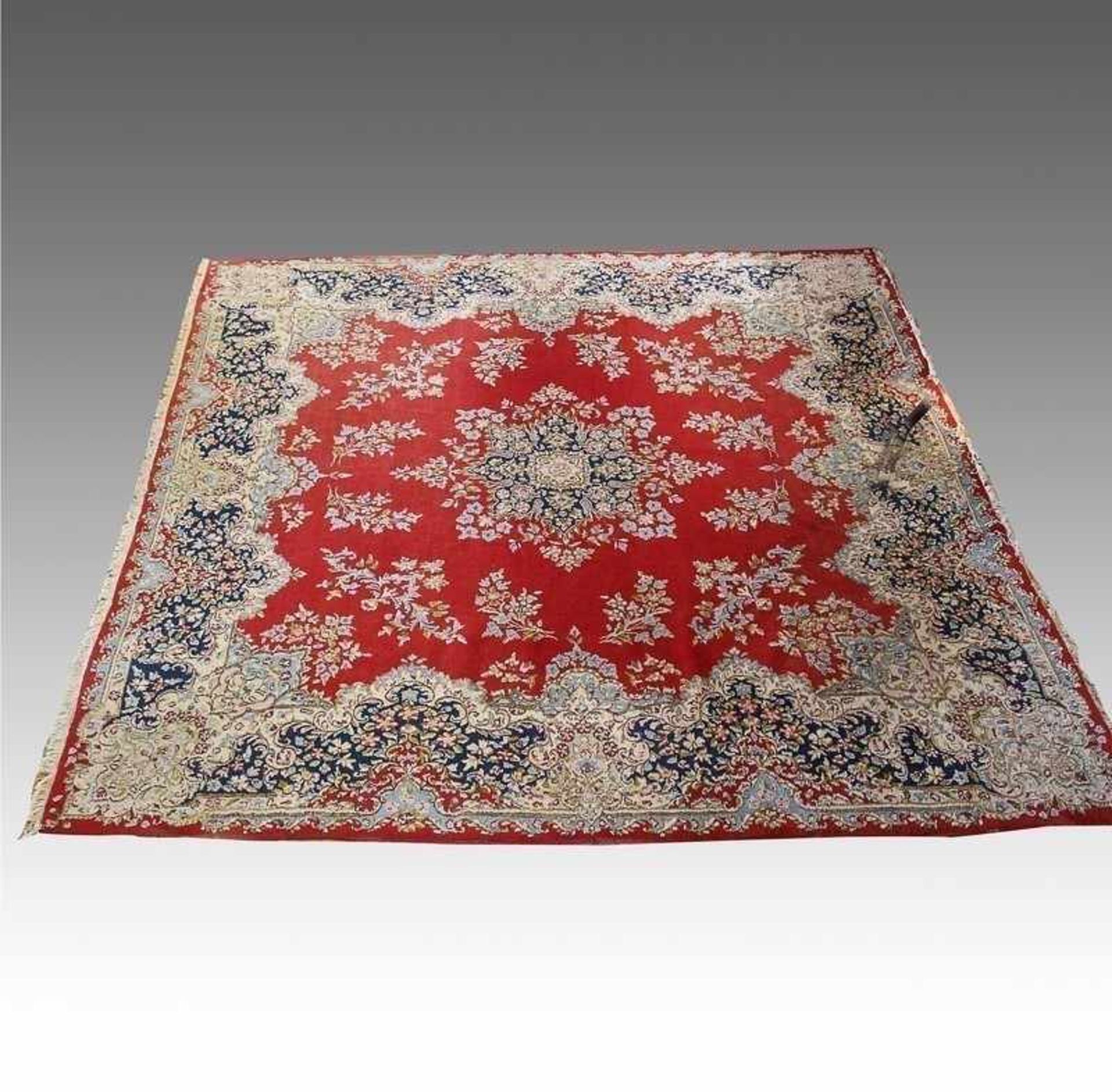 Orientteppich Persien, Kirman, Baumwolle/Wolle, rotgrundiges Feld mit Sternmedaillon, geschweifte