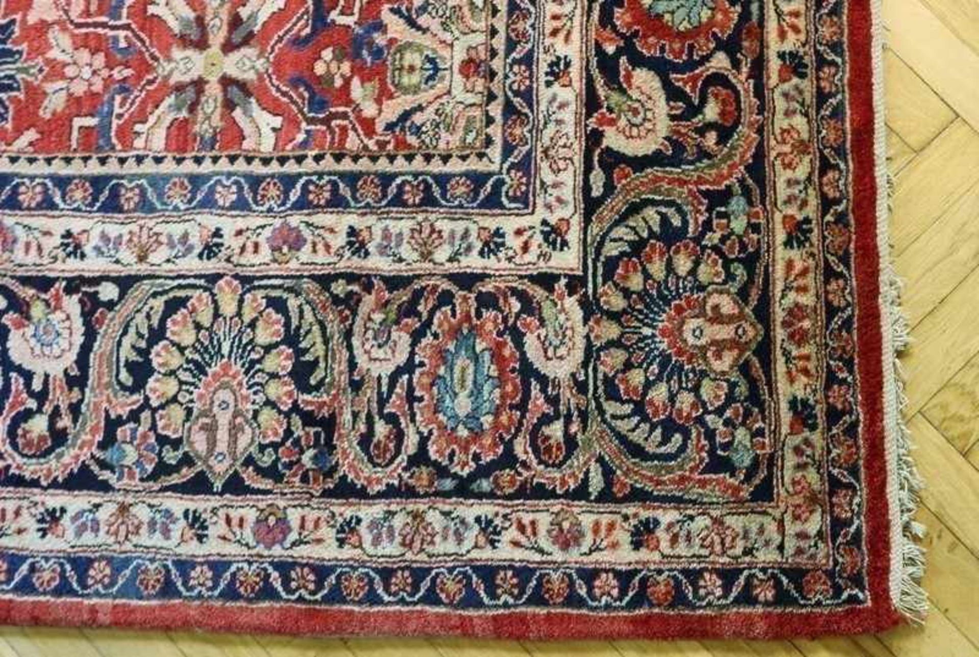 Orientteppich Iran, bez. Teheran, wohl Heriz, Baumwolle/Wolle, hoher Flor, schöner Lüster, - Bild 2 aus 6