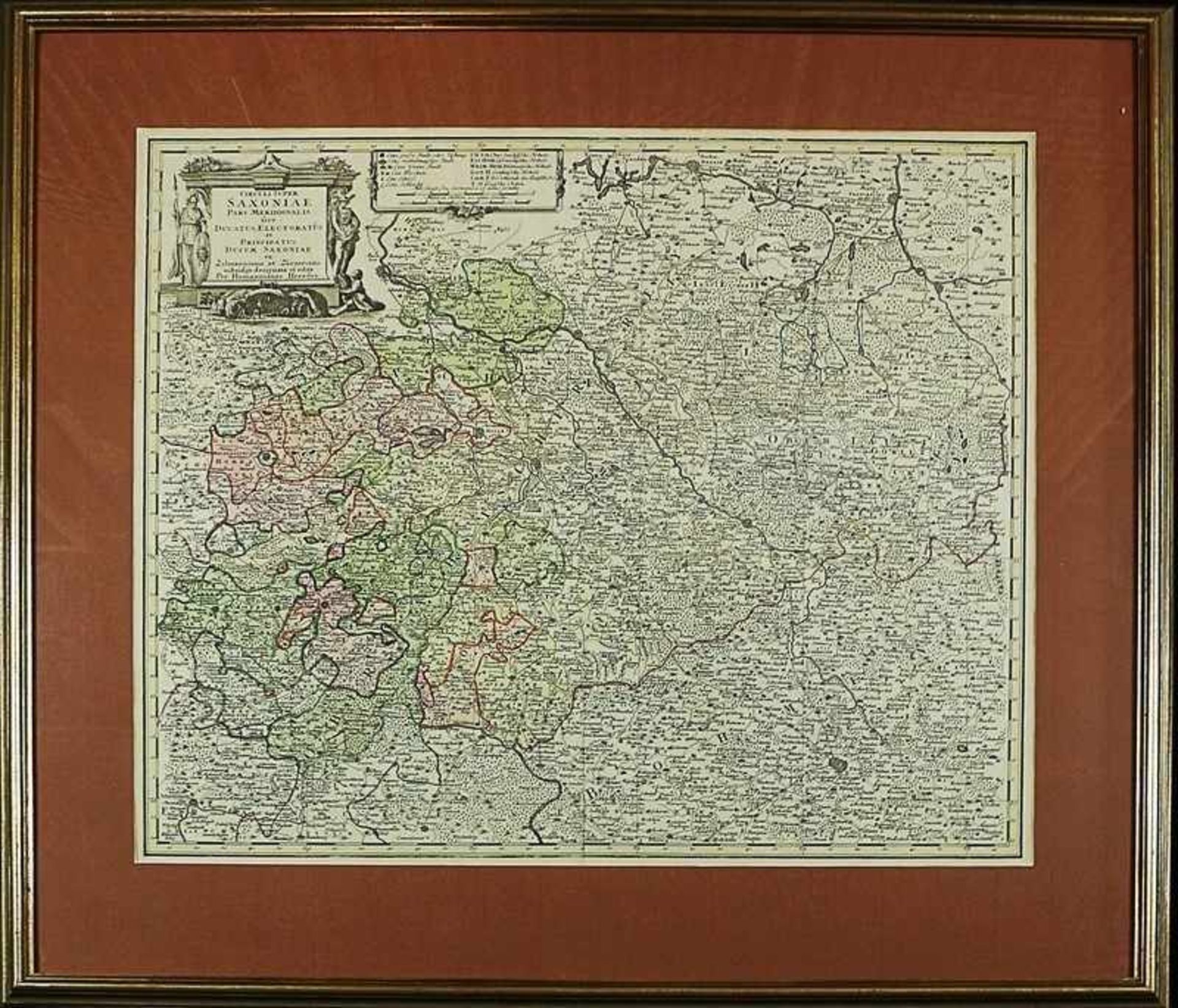 Karte - Homanns Erben 18.Jh., "Circuli super Saxoniae", Kupferstichkarte, teilkoloriert, m.