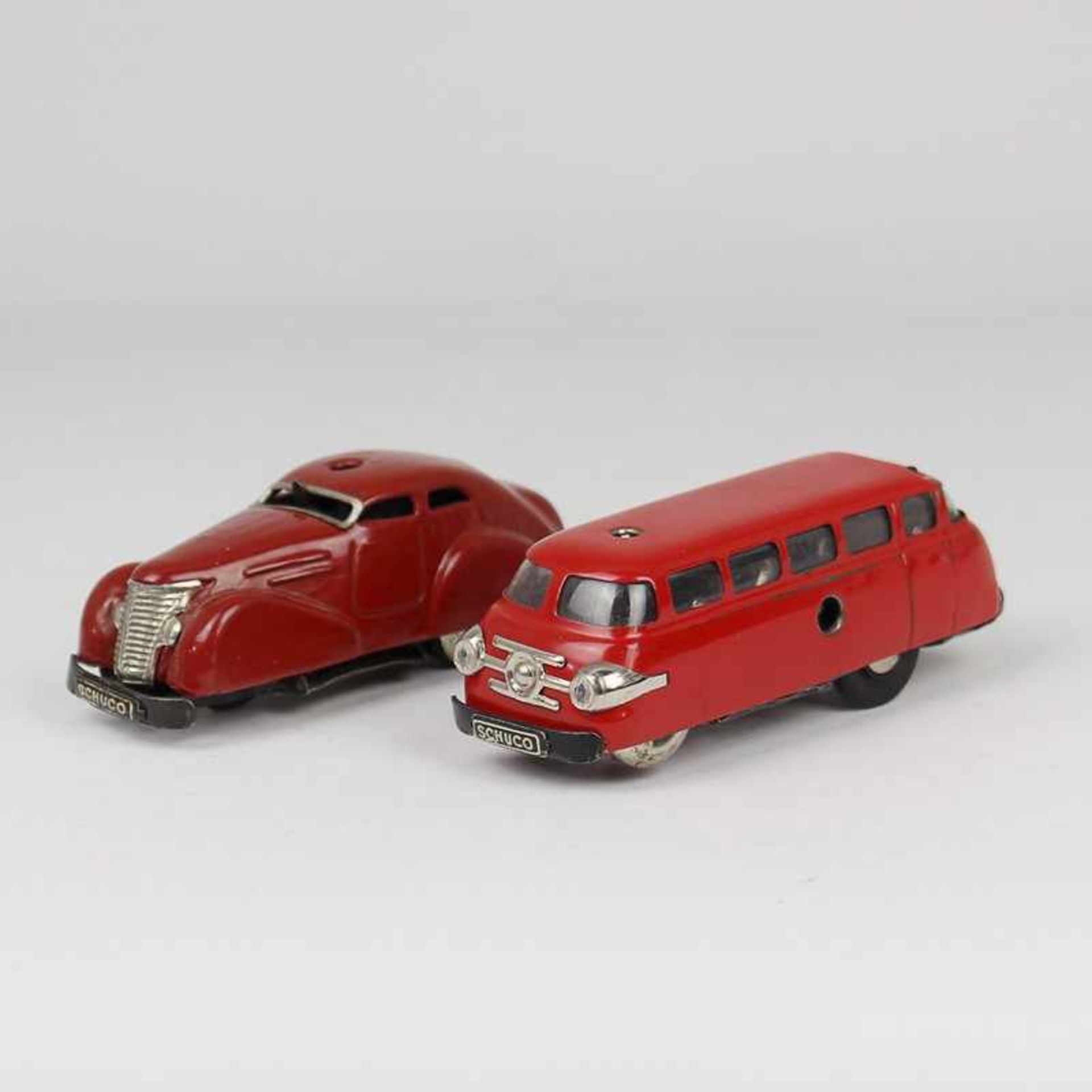Schuco - Blechspielzeug 2 Autos; 1x Varianto-Bus 3044, um 1951/66, Uhrwerk fkt.tüchtig, für