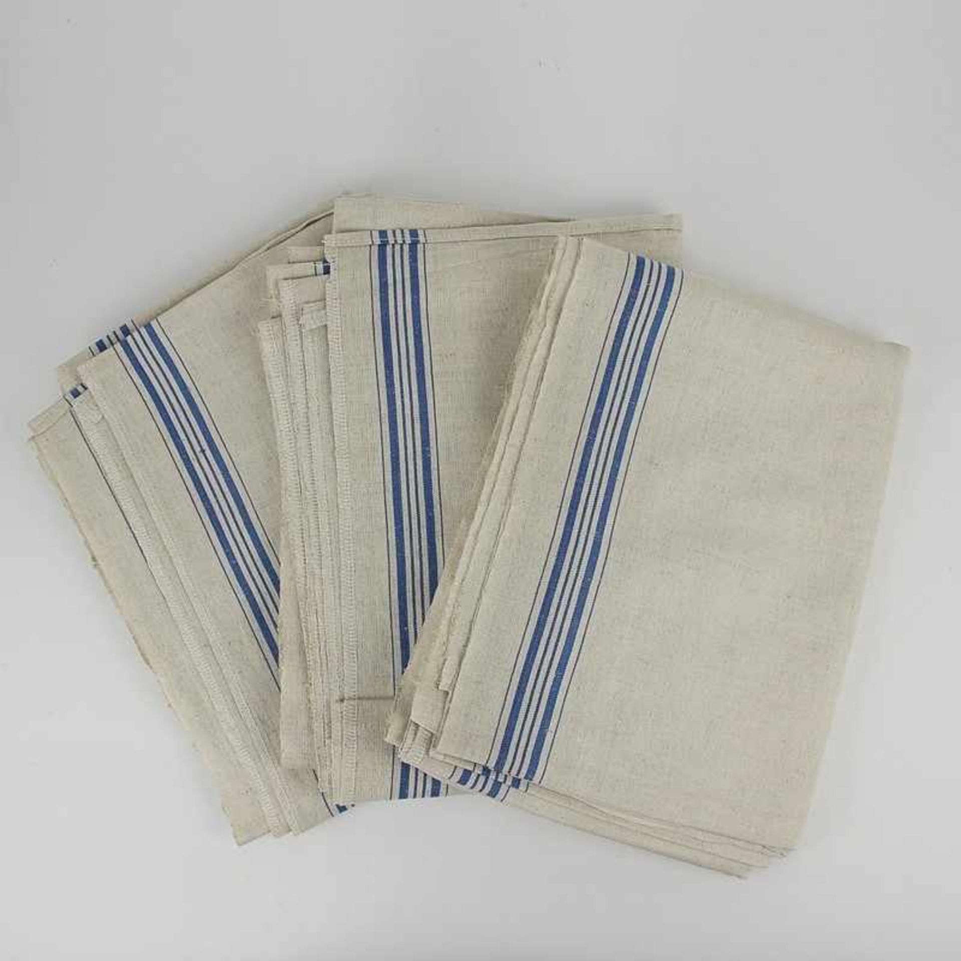 Mangeltücher - Drei Stück um 1930, helles Leinen, blaue Streifen, ungewaschen, 88x240cm