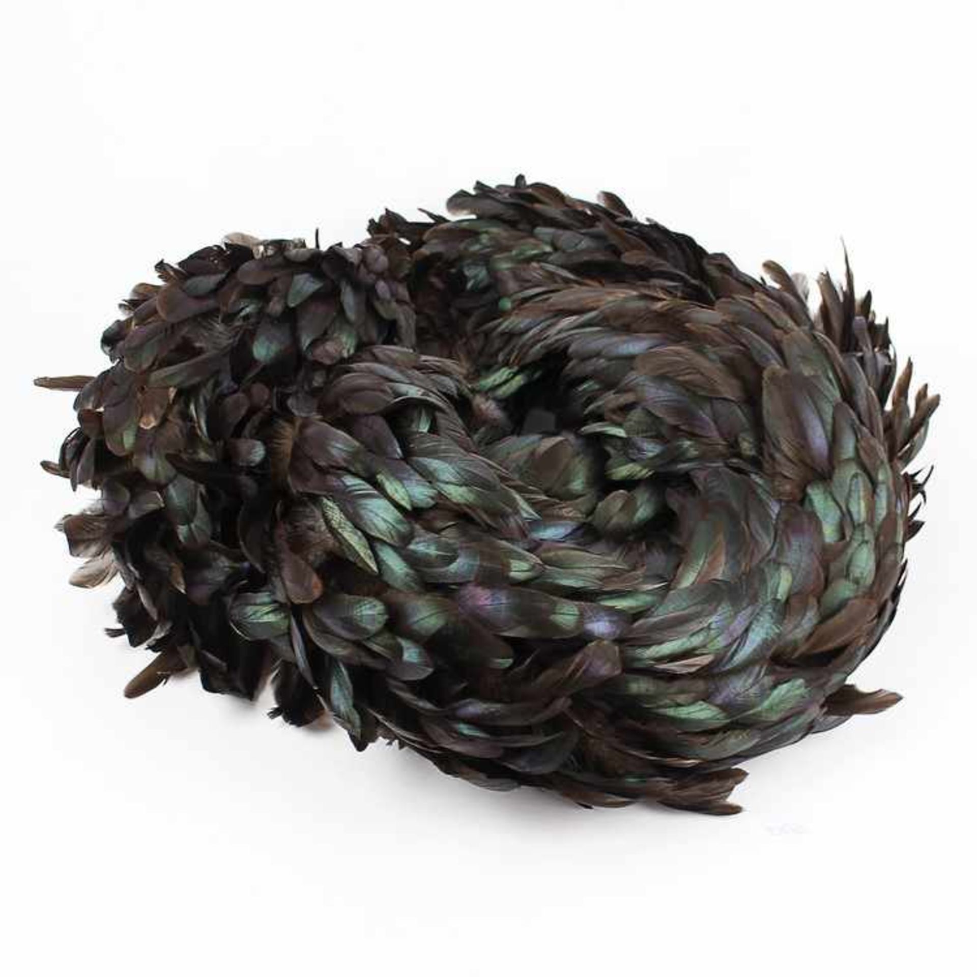 FederboaSchal aus Hahnenfedern, schwarzgrün, gut erhalten, L ca. 210 cm