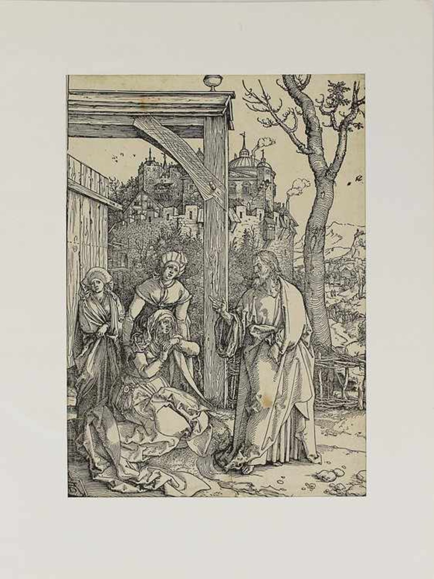 Dürer, Albrecht1471 - 1528, Christus nimmt Abschied von seiner Mutter, Holzschnitt, Monogramm, um