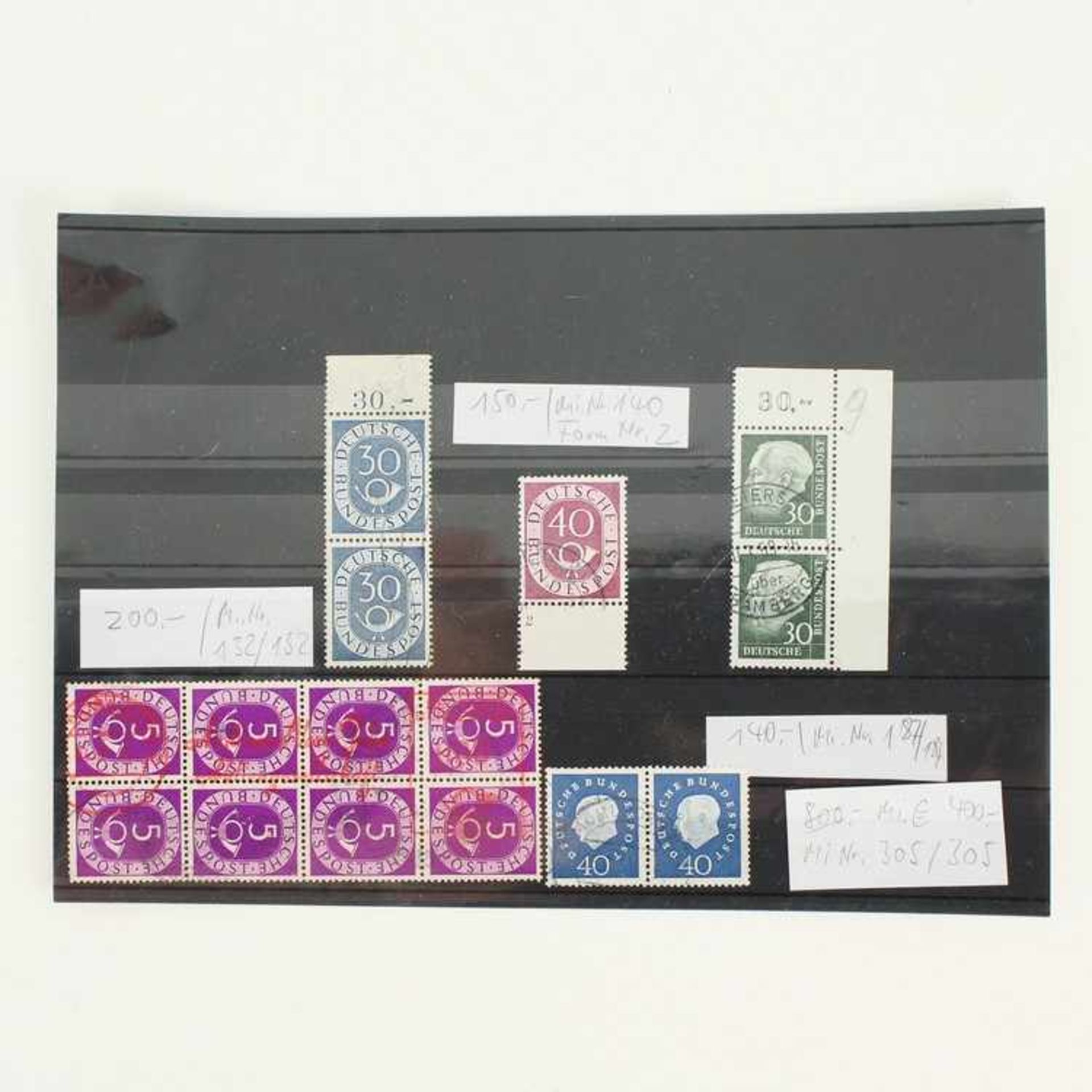 Briefmarken - BRDab ca. 1960, Posthorn, Dt. Bundespost, tlw. m. Rand, gest., 5 St.