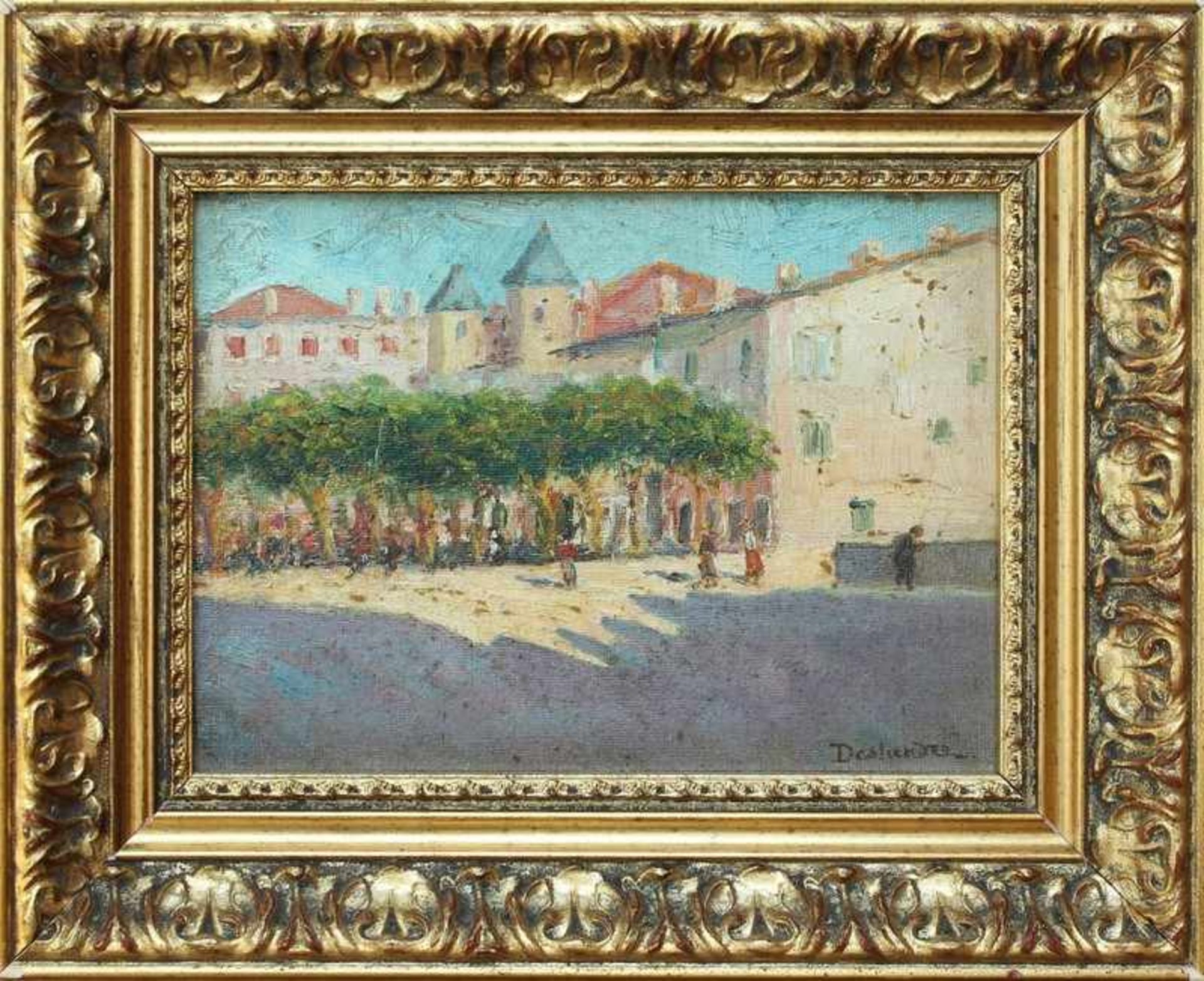 Deslandre, CharlesFrankreich um 1920/30, "Sommerliche Marktszene", Öl/Malkarton, warme Farbpalette