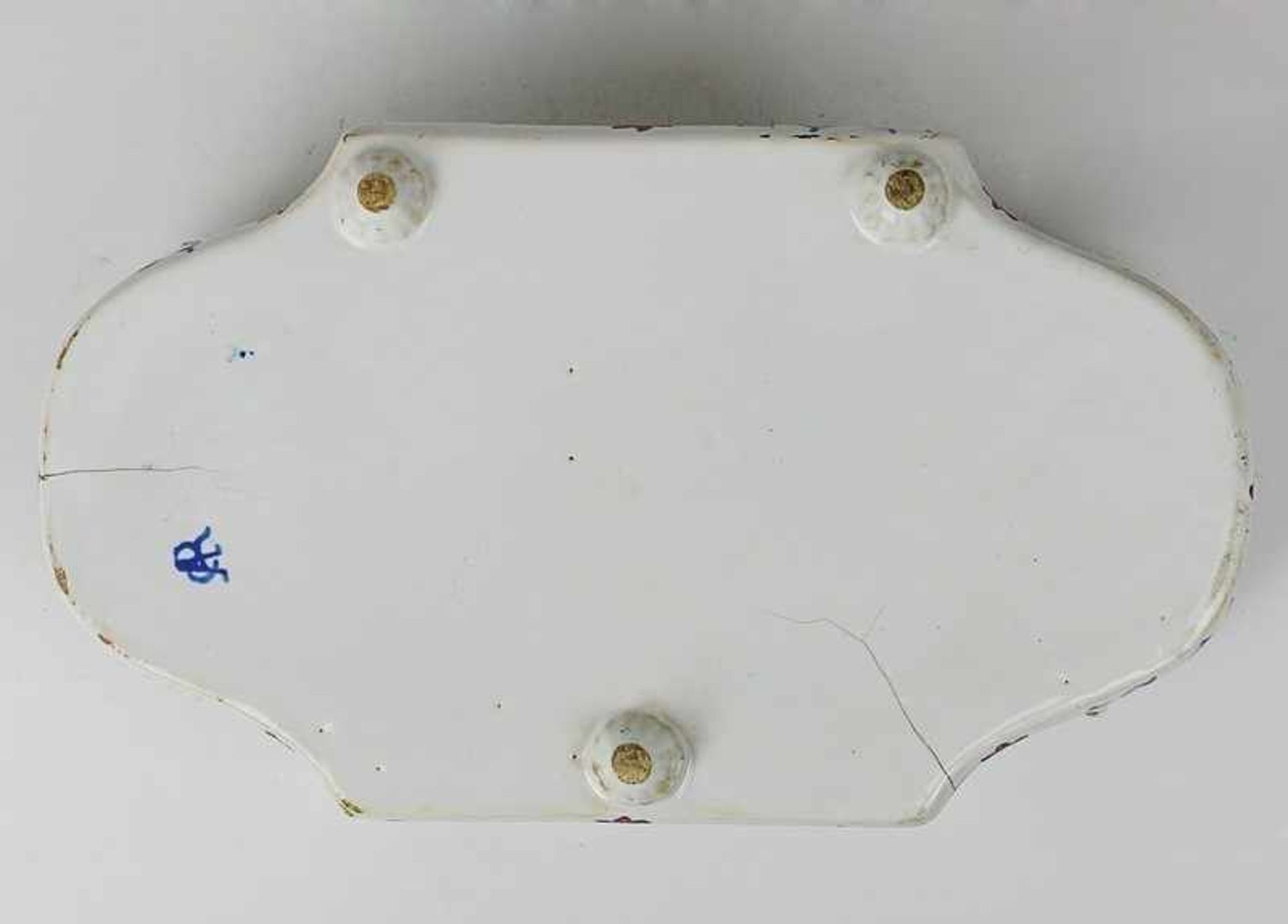 Fayence - Jardiniere18.Jh., wohl Delft, heller Scherben, gem. "CAR?", ovale geschwungene Form, 2 - Image 3 of 3