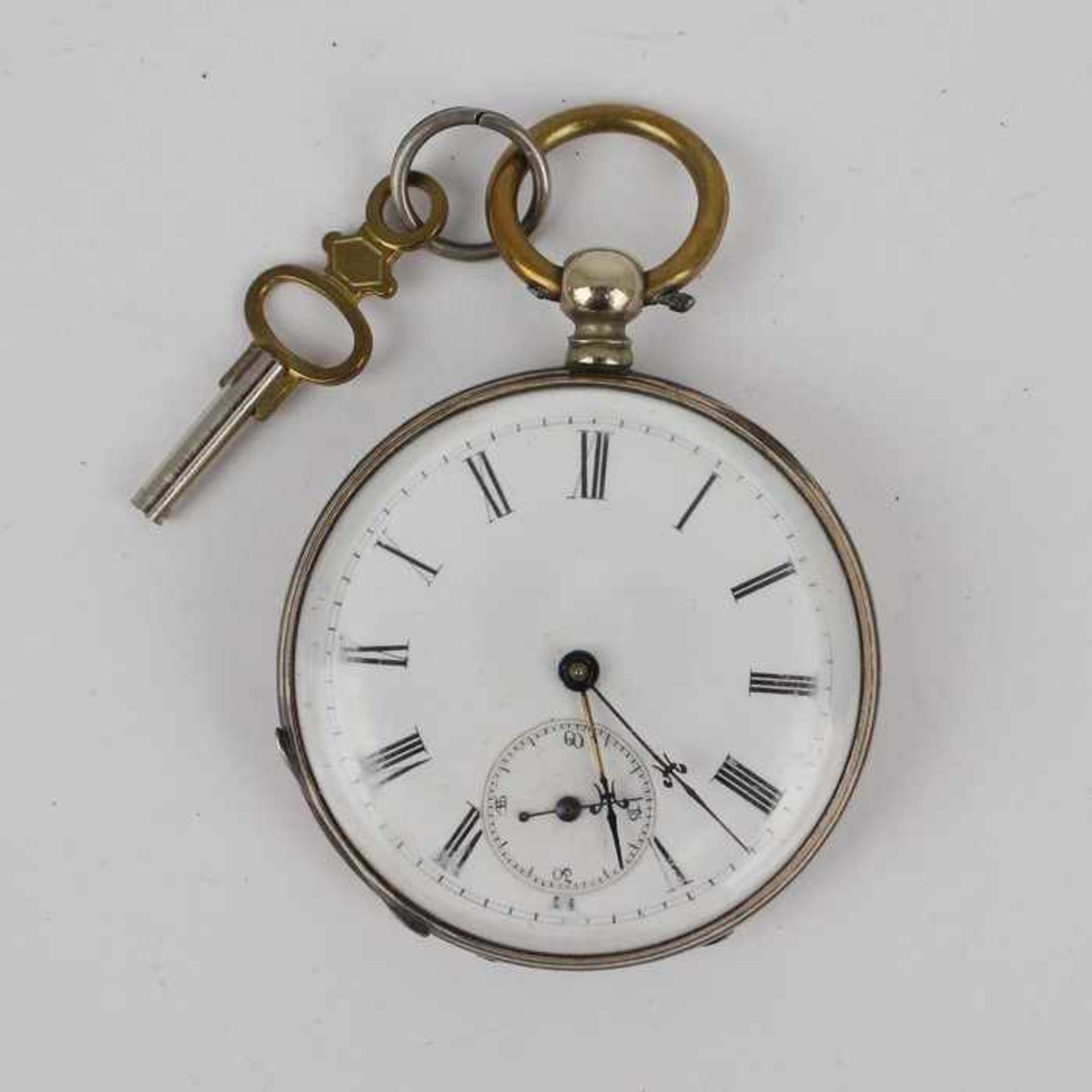 Herrentaschenuhr19. Jh., Si 800, Lepine-Gehäuse, Dca.4,2cm, weißes Emailzifferblatt mit röm.