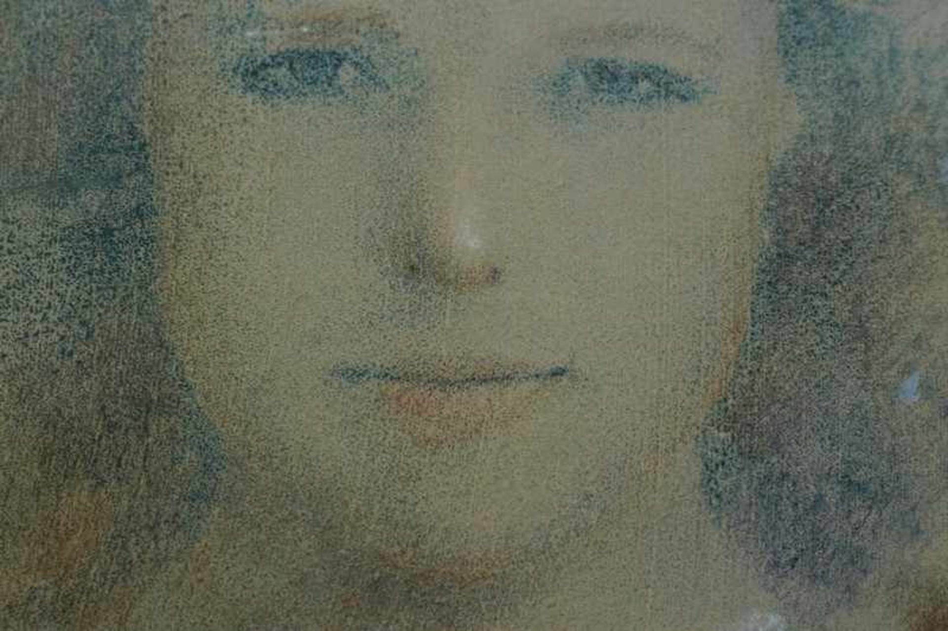 Berber, Mersad"Mädchenportrait", Mischtechnik/Collage m. Goldfolie auf Velin, zarte pastelltonige - Bild 3 aus 4