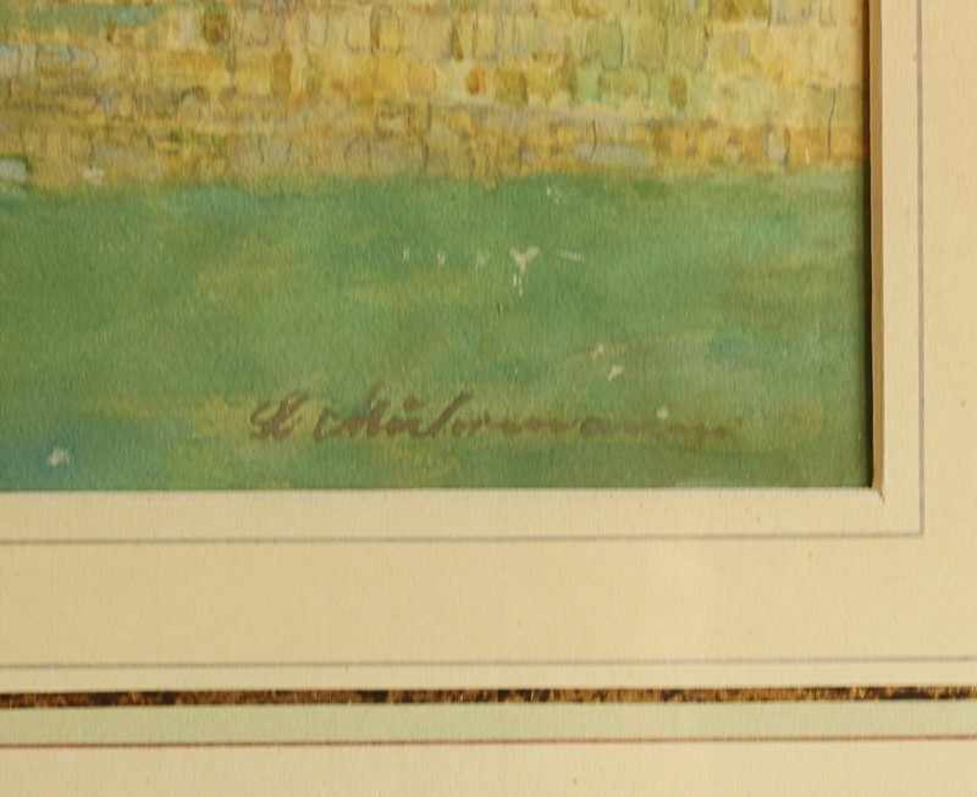 Unleserlich signiert"Blick auf den Zwinger in Dresden", Mischtechnik, pastelltonige Farbpalette, - Bild 2 aus 2